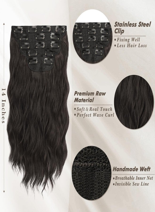 بارسدار وصلات شعر بارسدار مموجة باللونين الأسود والبني - وصلات شعر قصيرة مموجة بطول 14 بوصة للنساء - 5 قطع من الشعر الصناعي الكثيف والناعم والكثيف، سهل الارتداء، باللونين الأسود والبني، مناسب للاستخدام اليومي والحفلات - Image 3